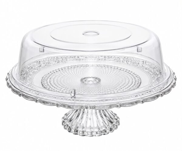 Prato para Bolo de Vidro com Pé e Tampa de Plástico Angel 30cm – Lyor