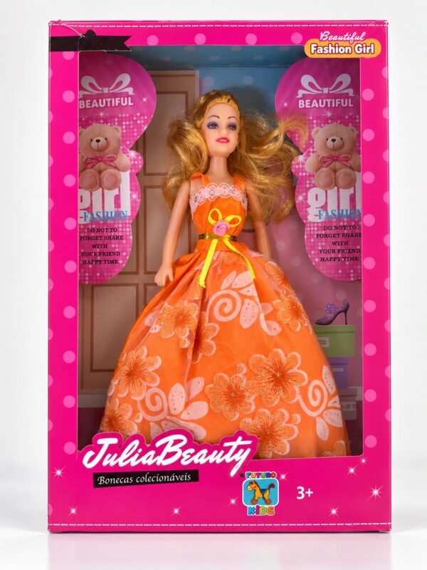 Boneca Julia Beauty com Vestido Laranja – Bonecas Colecionáveis